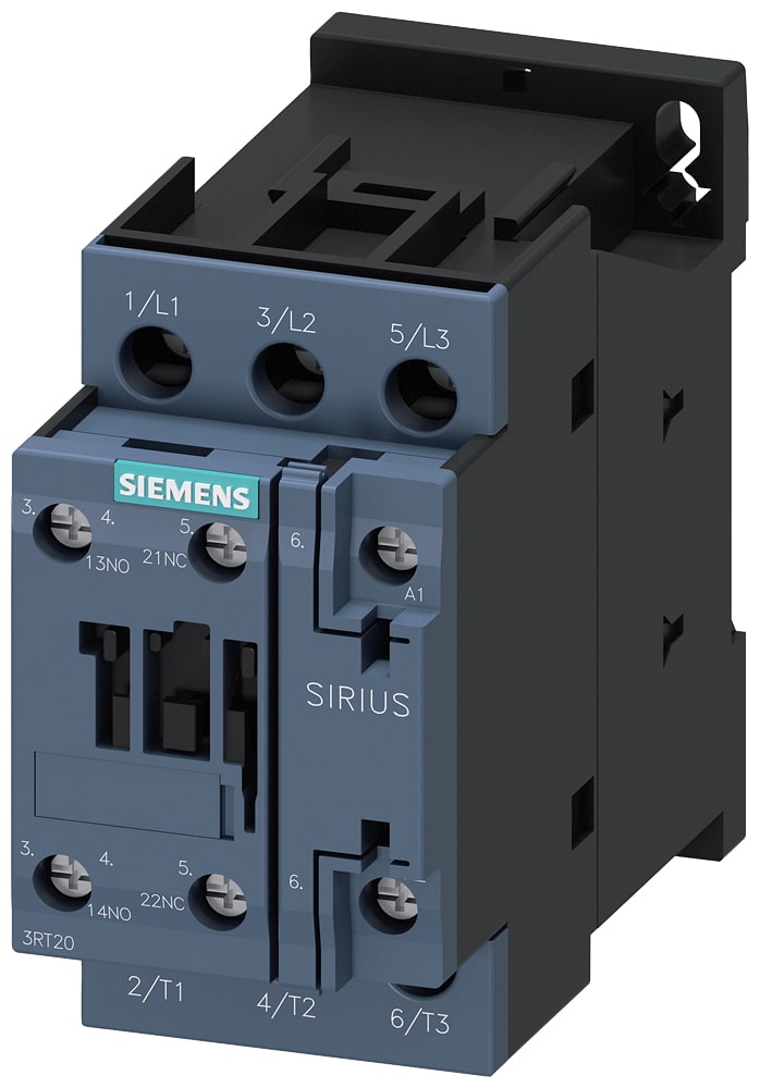 SIEMENS - SIE3RT20241AP00 Contattore, AC-3e, 12 A/5,5 kW/400 V, a 3 poli, AC 230 V/50 Hz, 1NO+1NC, morsetti a vite