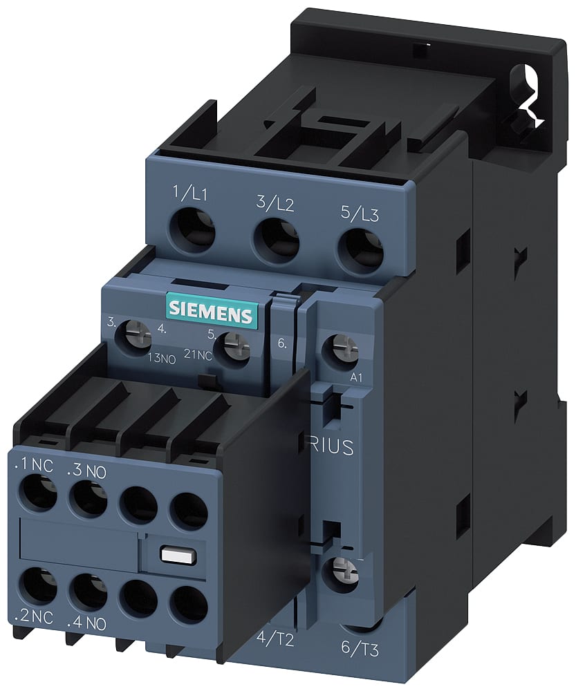 SIEMENS - SIE3RT20241AB04 Contattore, AC-3e, 12 A/5,5 kW/400 V, a 3 poli, AC 24 V/50 Hz, 2NO+2NC, morsetti a vite