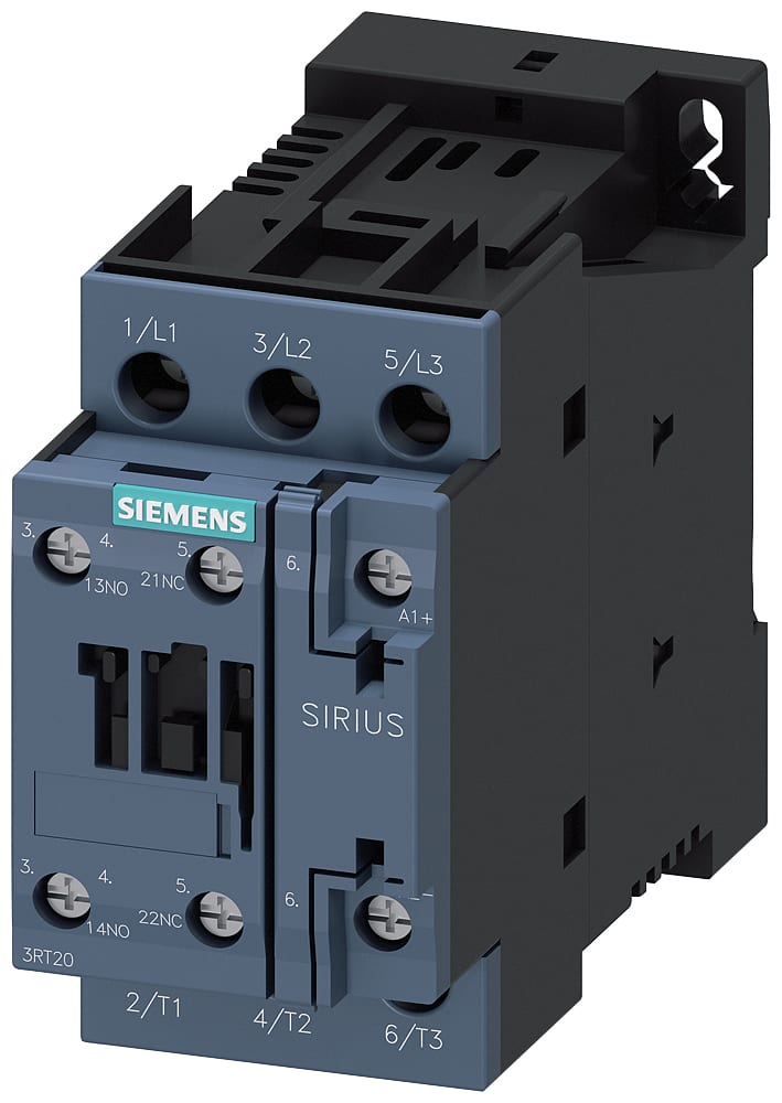 SIEMENS - SIE3RT20251BG40 Contattore, AC-3e, 17 A/7,5 kW/400 V, a 3 poli, DC 125 V, 1NO+1NC, morsetti a vite