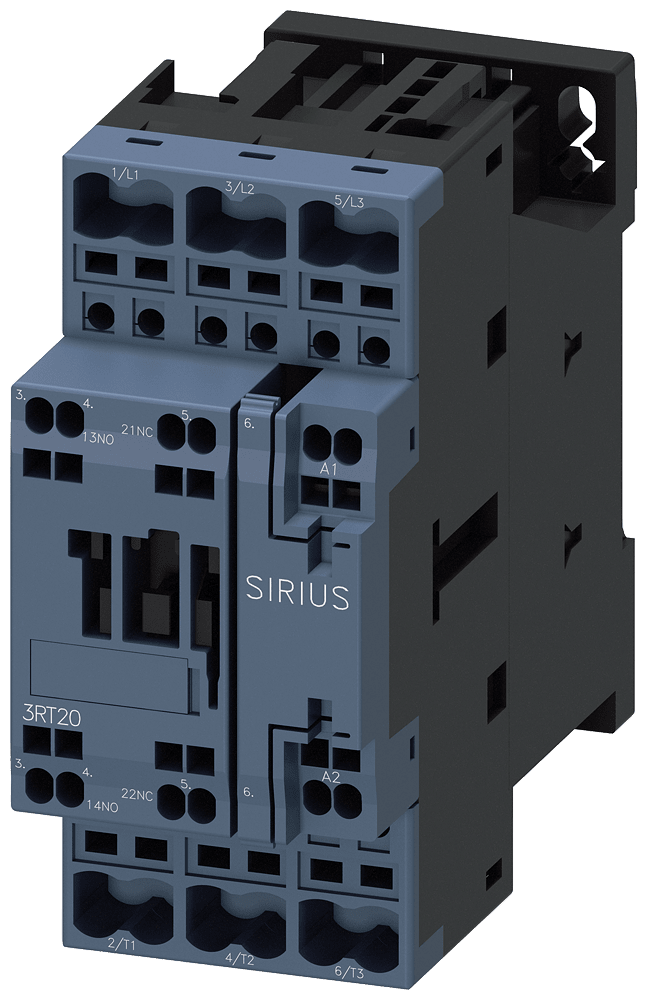 SIEMENS - SIE3RT20262EK60 Contattore, AC-3e, 25 A/11 kW/400 V, a 3 poli, AC 110 V/50 Hz, 120 V/60 Hz, 1NO+1NC, morsetti a molla