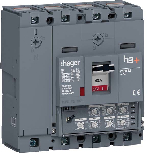 HAGER - HAGHMS041JC INT AUT H3+ P160 LSI 4P 40A 50KA N REG