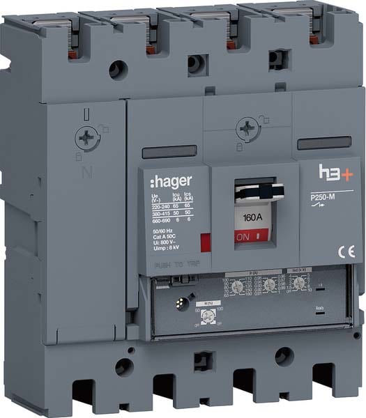 HAGER - HAGHMT161GR INT AUT H3+ P250 LSNI 4P 160A 50KA N REG