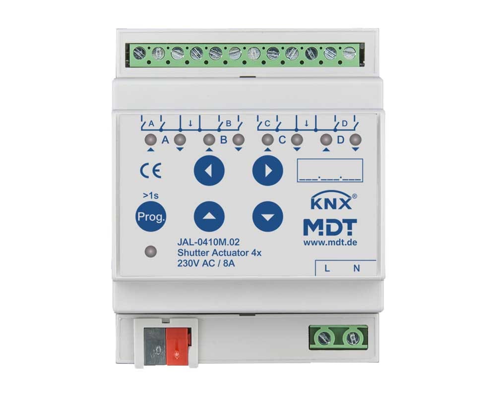 MDT ITALIA SRL - EYGJAL-0410M.02 Attuatore veneziane KNX misurazione posizione, 4 canali, 10A, 230V