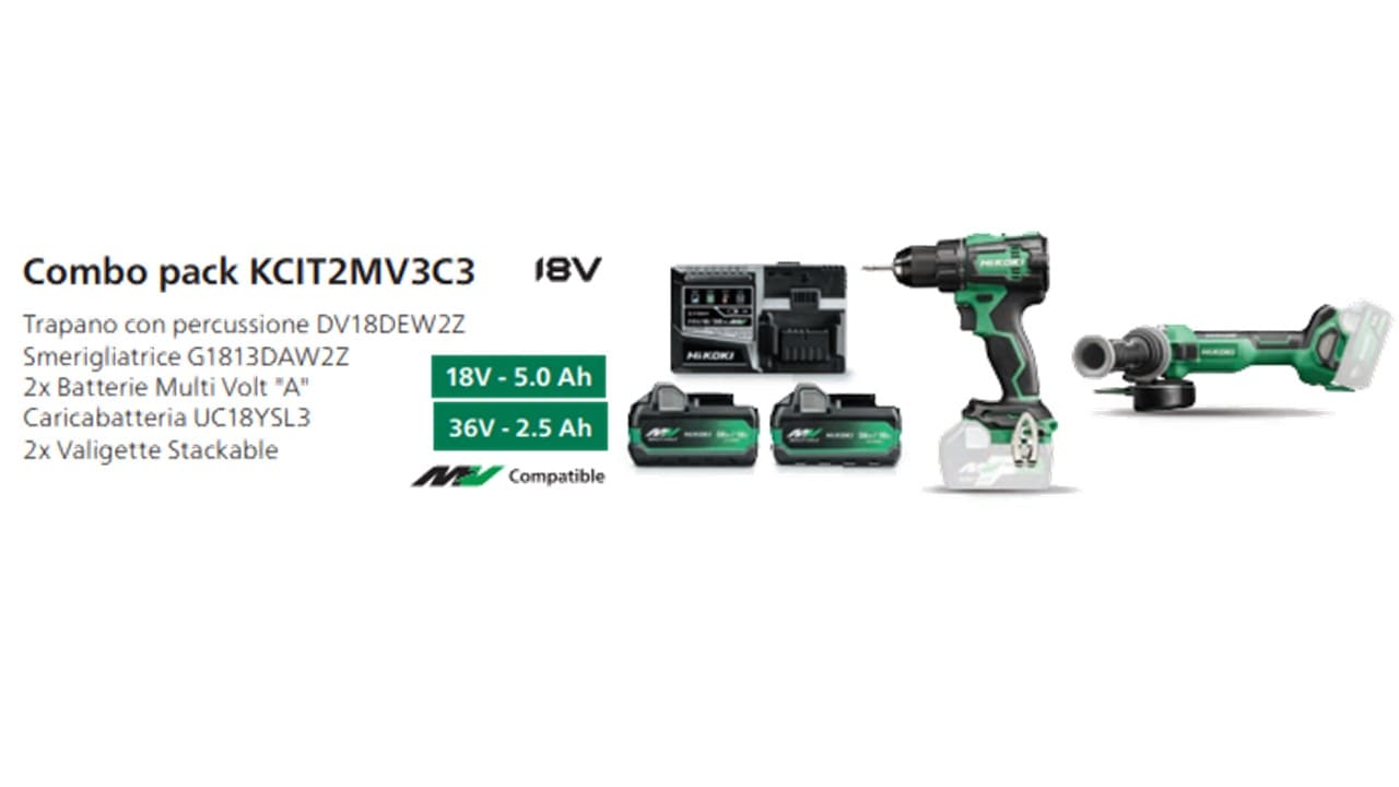 HIKOKI POWER TOOLS - HIAKCIT2MV3C3 KIT DV18DE+G1813DA+2XMVA