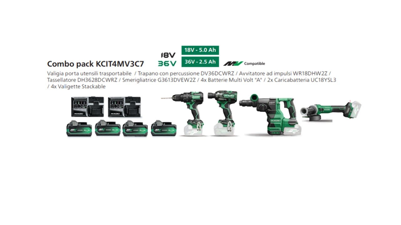 HIKOKI POWER TOOLS - HIAKCIT4MV3C7 KIT DV36DC+DH3628DC+WR18DH+G3613DVE