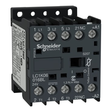 SCHNEIDER ELECTRIC - SNRLC1K12016FLS207 TeSys K contattore - 3P - AC-3 <= 440 V 12 A - 1 NC aux. - 110 V DC rail