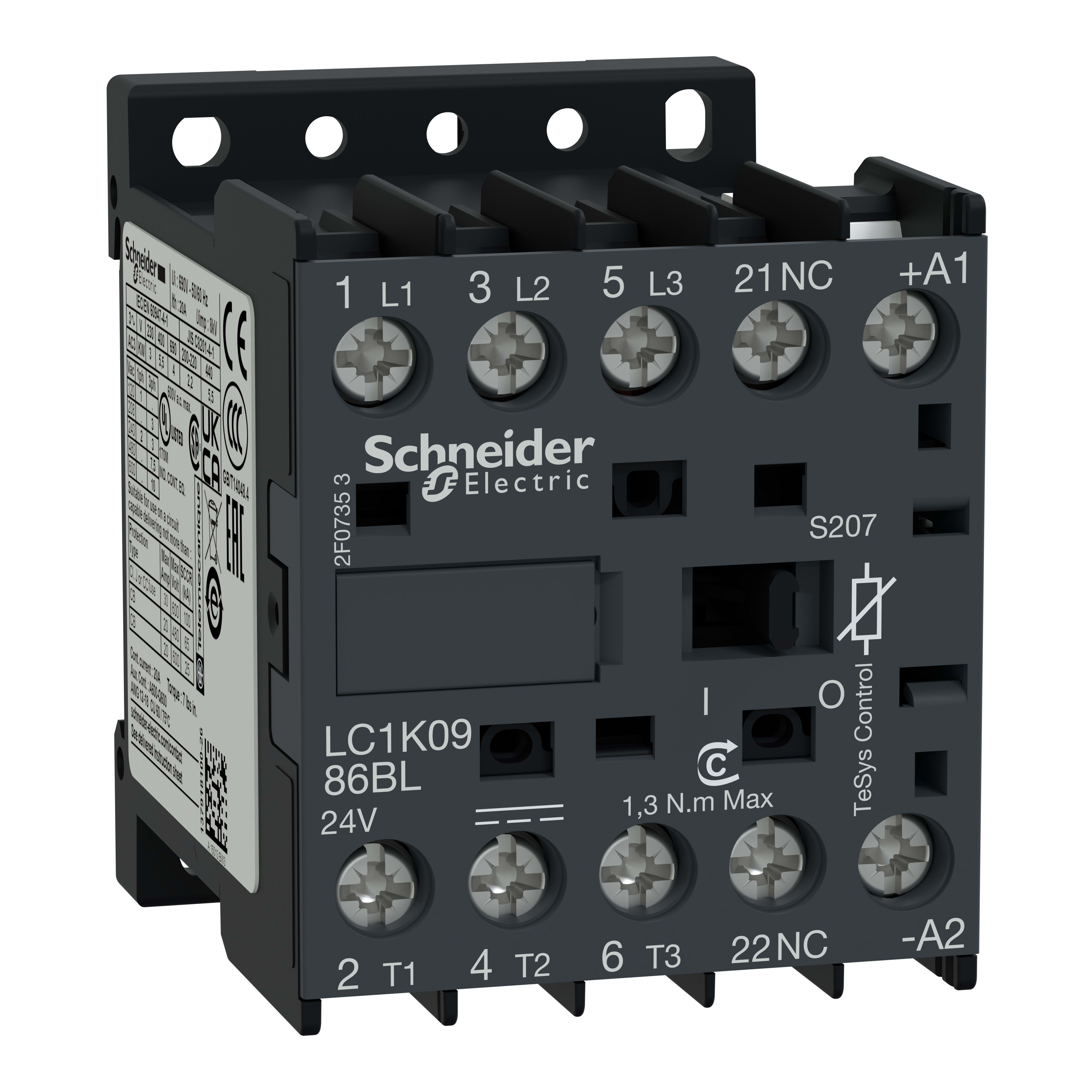 SCHNEIDER ELECTRIC - SNRLC1K0986BLS207 CONTATTORE K 4P AC3 440V 20A - 24 V