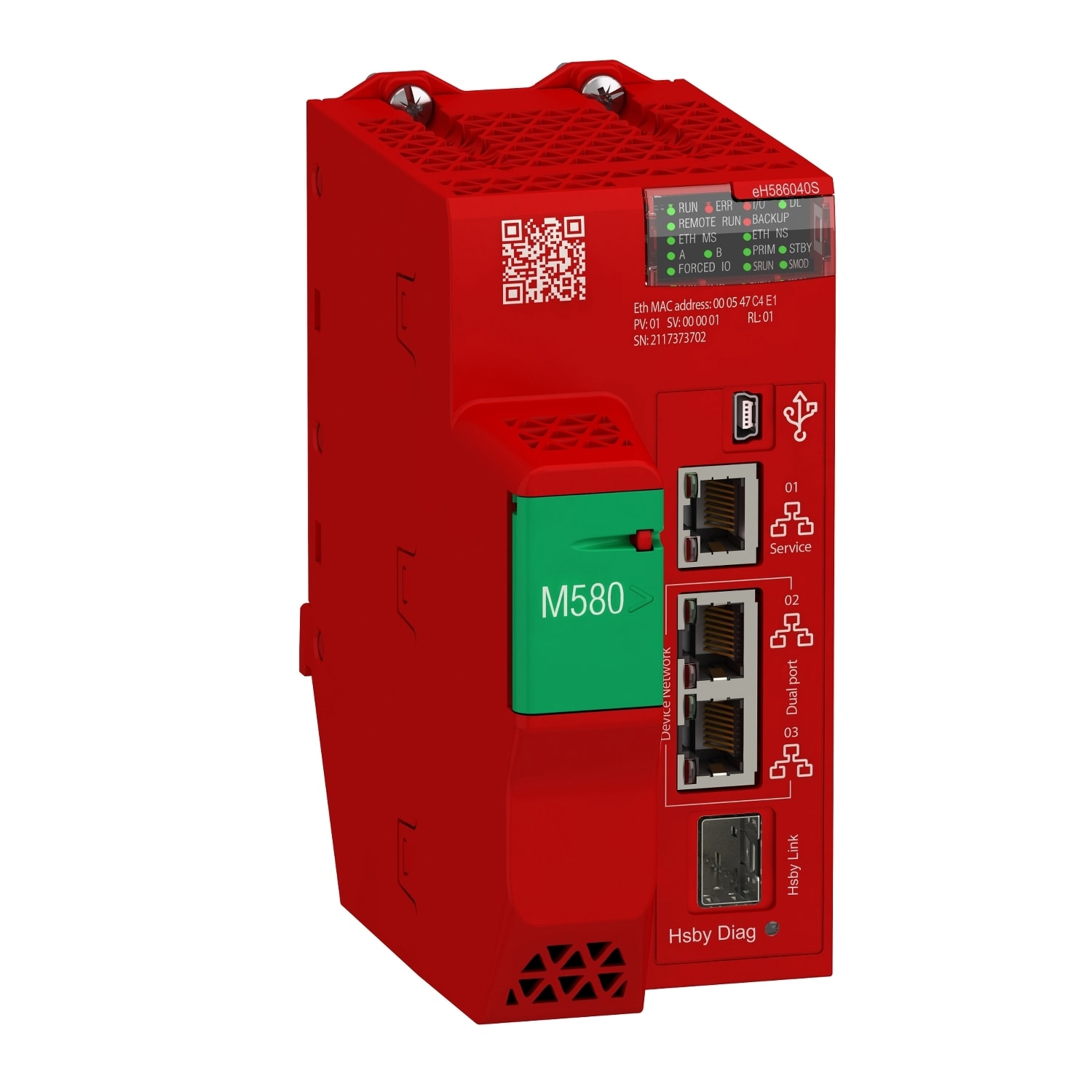 SCHNEIDER ELECTRIC - SNRBMEH586040S Processore di sicurezza ridondante, Modicon M580, 64 MB, 61 dispositivi Ethernet, 31 rack I/O remoti di X80 e Quantum I/O