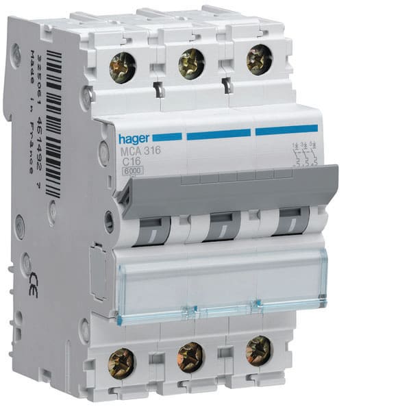 HAGER - HAGMCA316 INTERR. AUTOM.3P 16A 6 KA C 3M