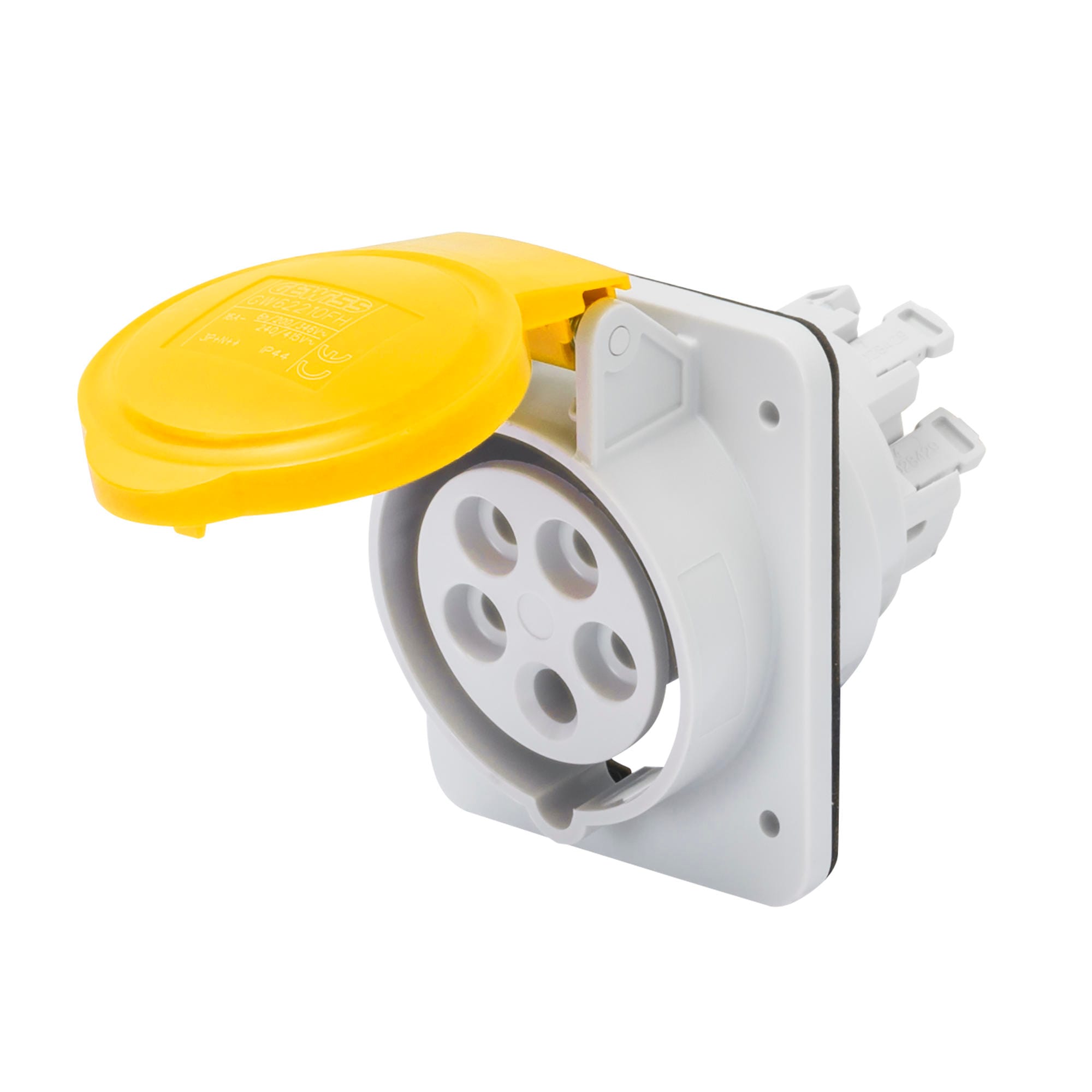 GEWISS - GEWGW62201FH PRESA FISSA DA INCASSO A 10° HP - IP44/IP54 - 2P+T 16A 100-130V 50/60HZ - GIALLO - 4H - CABLAGGIO RAPIDO