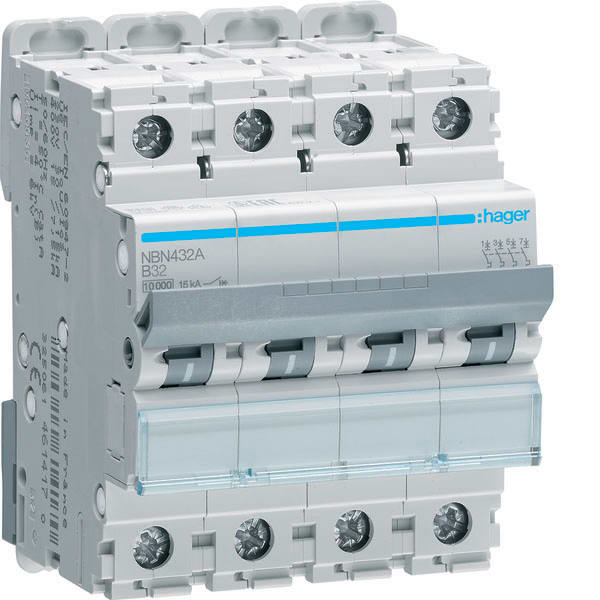 HAGER - HAGNBN432A INTERR. AUTOM. 4P 32A 10KA B 4M