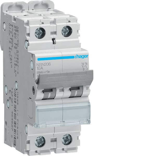HAGER - HAGNSN206 INTERRUTTORE AUTOMATICO 2P 6A 25KA D 2