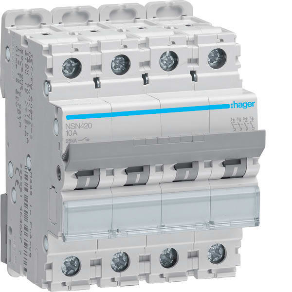 HAGER - HAGNSN420 INTERRUTTORE AUTOMATICO 4P 20A 25KA D 4