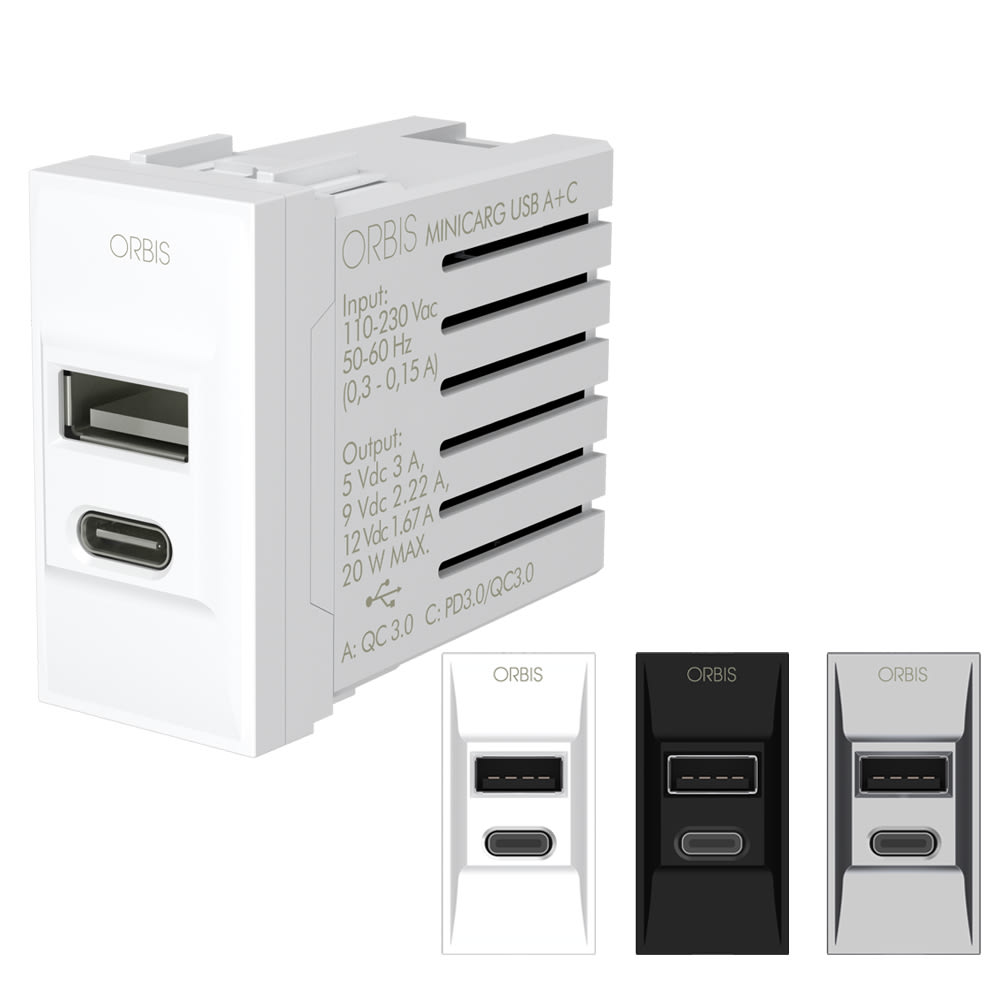 ORBIS - ORBOB140622 MINICARG USB A+C 5VDC 3A INC ALIM.230V