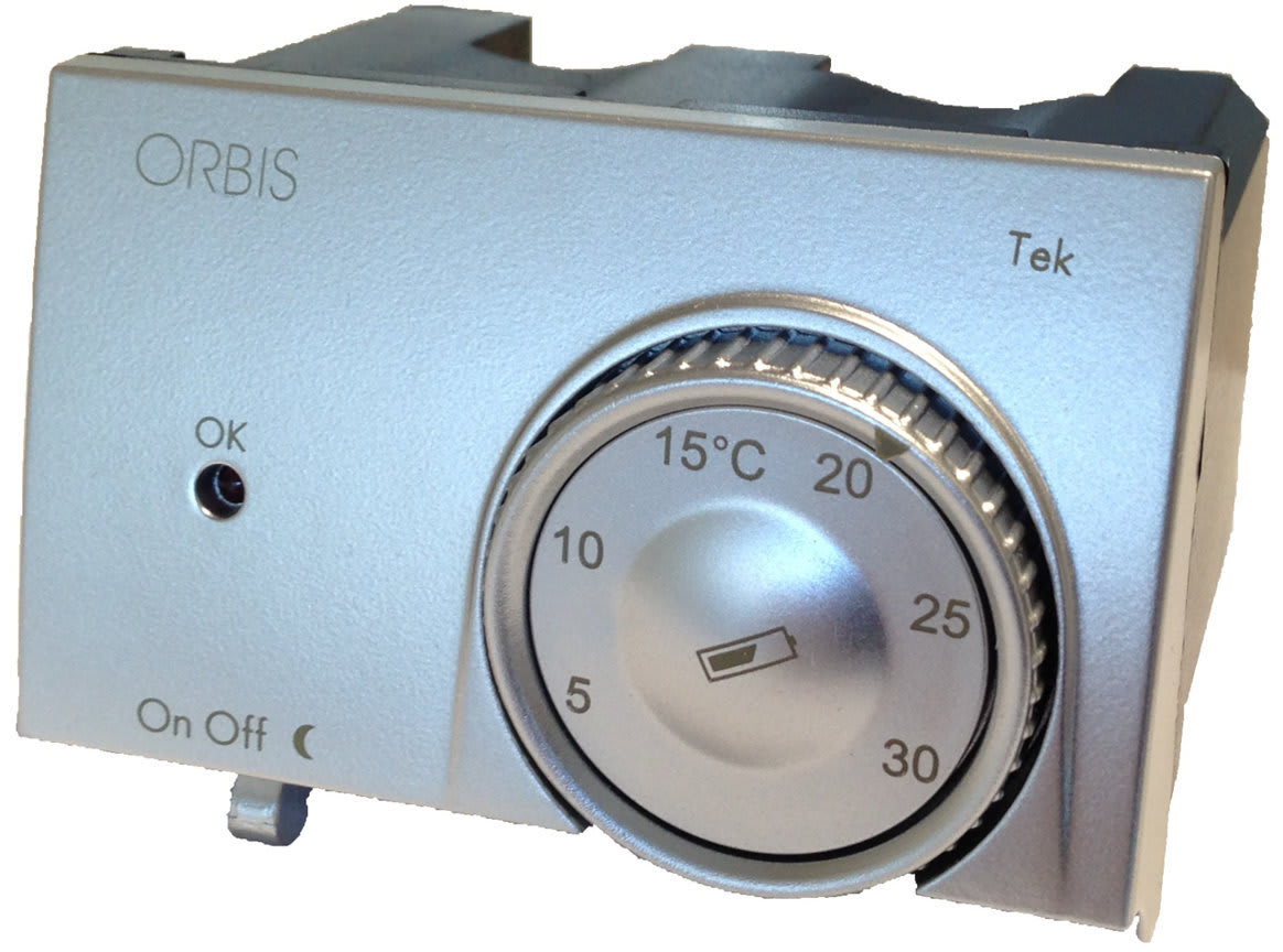 ORBIS - ORBOB322620 TEK ALLUMINIO Termostati elettronici da incasso, selettore ON/OFF, modalità notturna, 2 batterie 1.5V