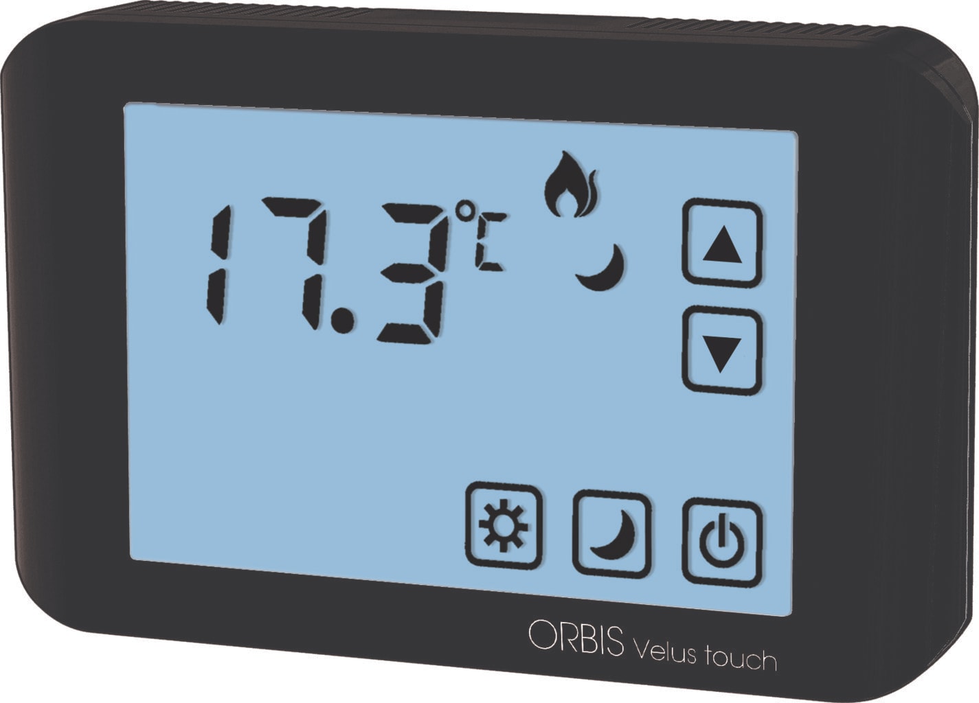 ORBIS - ORBOB326010 VELUS TOUCH ANTRACITE Termostati digitali da parete con display touch, funzione riscaldamento/condizionamento, due livelli impostabili, 2 batterie 1.5