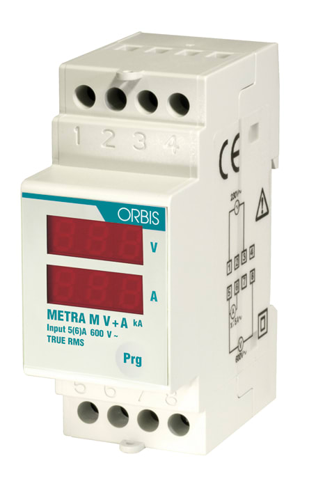 ORBIS - ORBOB520020 METRAM-V+A Strumento multifunzione amperometro e voltmetro, 2 moduli DIN, portata 600 V AC - TA x/5A AC