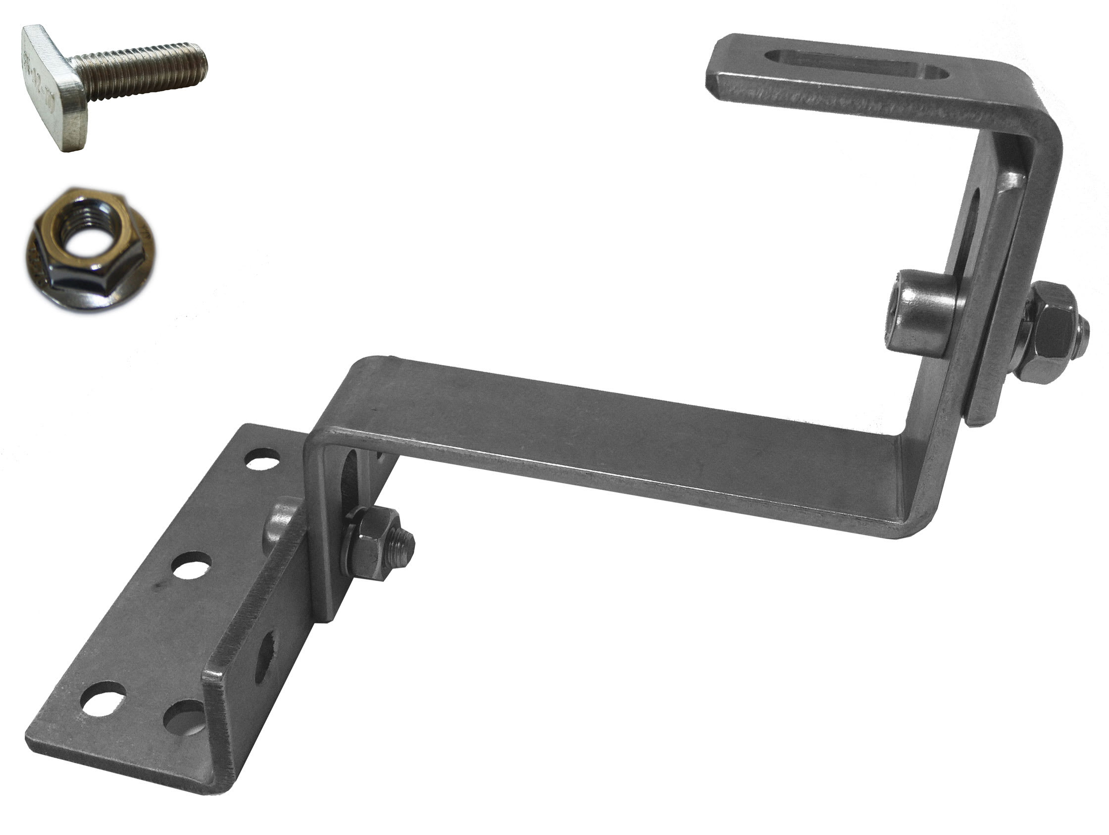 ORBIS - ORBOB620242 SRUR-XS Staffa regolabile con piastra in ACCIAIO INOX AISI 304, con bulloneria per fissaggio su profilo,2 regolazioni, spessore 5mm