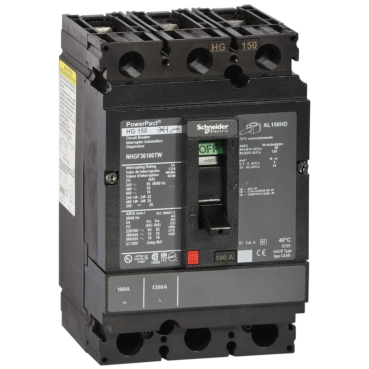 SCHNEIDER ELECTRIC - SNRNHGF36125TW H-Frame 150A 35kA 3P TM125