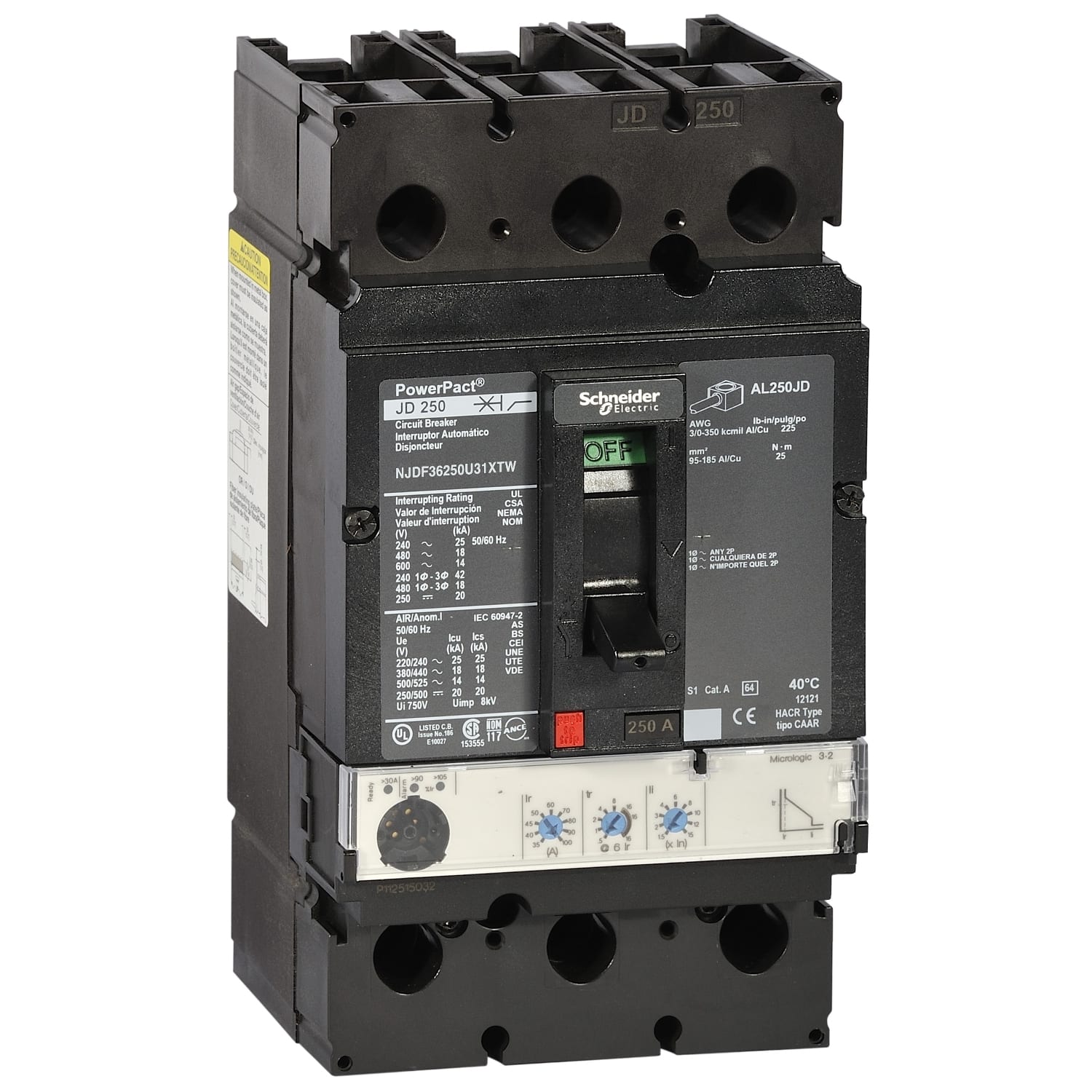 SCHNEIDER ELECTRIC - SNRNJGF36250U31XTW J-Frame 250A 35kA 3P Mlogic 3.2 250A
