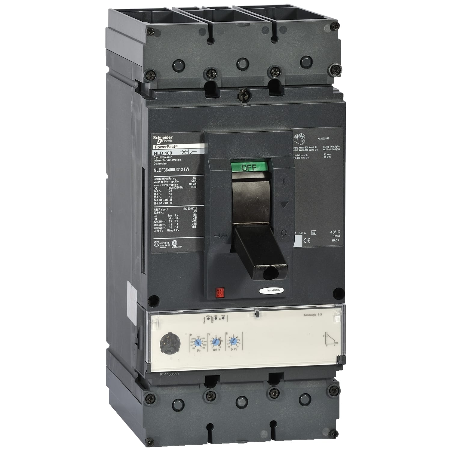 SCHNEIDER ELECTRIC - SNRNLJF36400U31XTW L-FRAME 600A 65KA 3P MLOGIC 3.3 400A