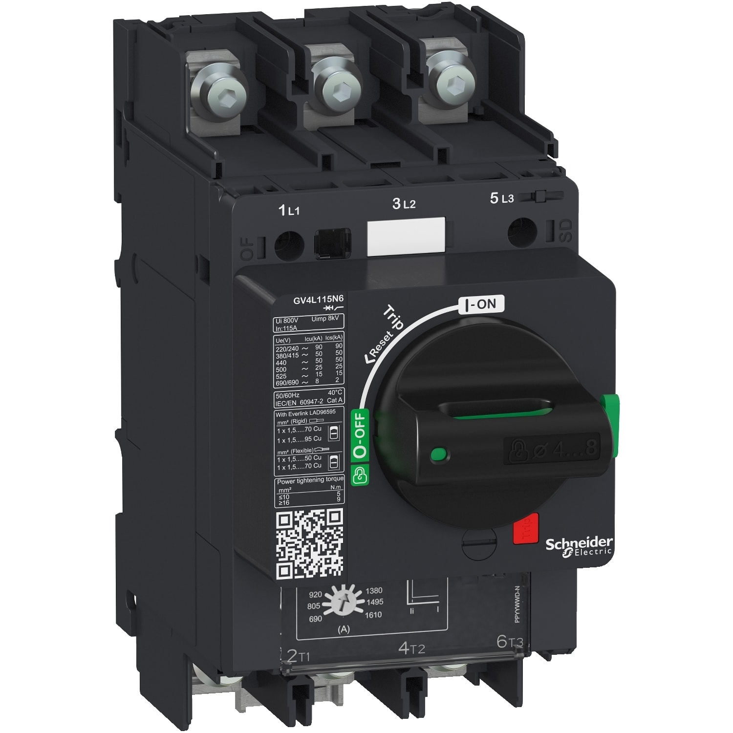 SCHNEIDER ELECTRIC - SNRGV4L115N6 Interruttore salvamotore GV4L magnetico 115A 50kA capic.