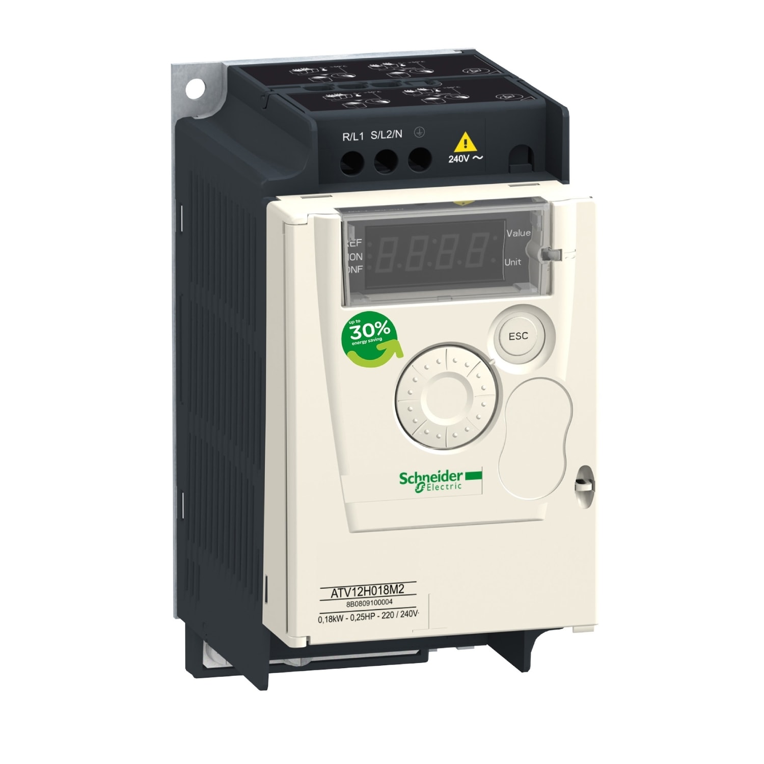 SCHNEIDER ELECTRIC - SNRATV12P055M2 Variatore di velocità ATV12 - 0,55 kW - 0,75 HP - 200-240 V - 1ph - piastra base