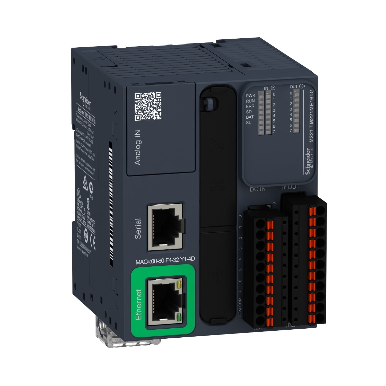 SCHNEIDER ELECTRIC - SNRTM221ME16TG Controllore M221 16 I/O transistor PNP, Ethernet, molla
