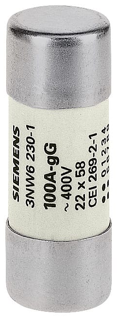 SIEMENS - SIE3NW62241 SENTRON, cartuccia fusibile cilindrica, 22 x 58 mm, 80 A, gC, Un AC: 500 V