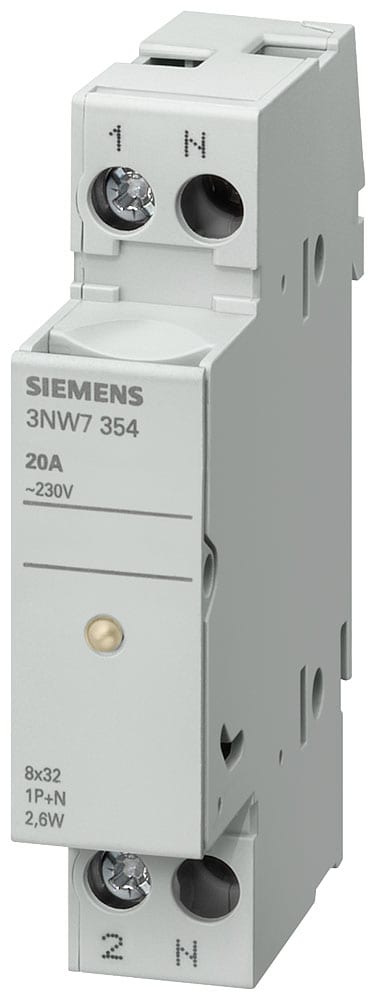 SIEMENS - SIE3NW7314 SENTRON, portafusibili per cartucce cilindriche, 8 x 32 mm, a 1 polo, In: 20 A, Un AC: 400 V, LED