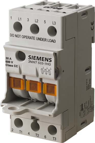 SIEMENS - SIE3NW75341HG SENTRON, portafusibili, Class CC, a 3 poli, In: 30 A, Un AC: 600 V, LED