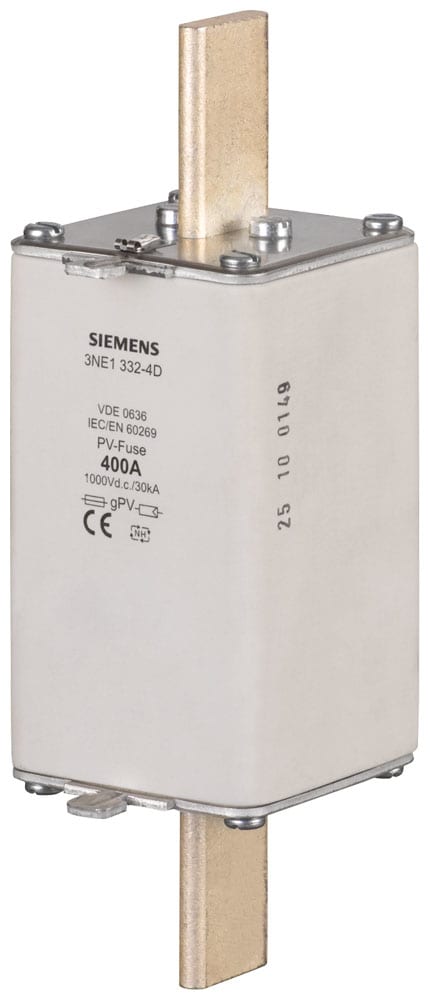 SIEMENS - SIE3NE12254D Cartuccia fusibile per fotovoltaico, con contatti a coltello, NH1L, In: 200 A, gPV, Un DC: 1000 V