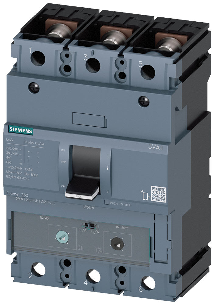 SIEMENS - SIE3VA12206EF320AA0 Interruttore automatico 3VA1 IEC Frame 250, classe del potere di interruzione H, Icu=70 kA con 415 V
