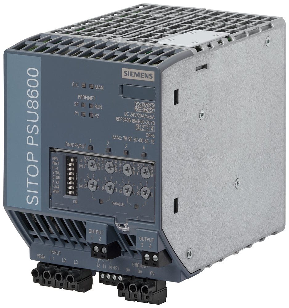 SIEMENS - SIE6EP34368MB002CY0 Sistema di alimentazione SITOP PSU8600 3AC DC 24 V/20 A/4x5 A PN/IE