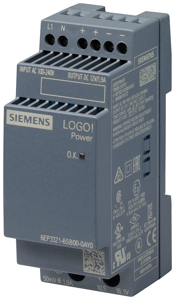 SIEMENS - SIE6EP33216SB000AY0 Alimentatore LOGO!Power, monofase DC 12 V/1,9 A