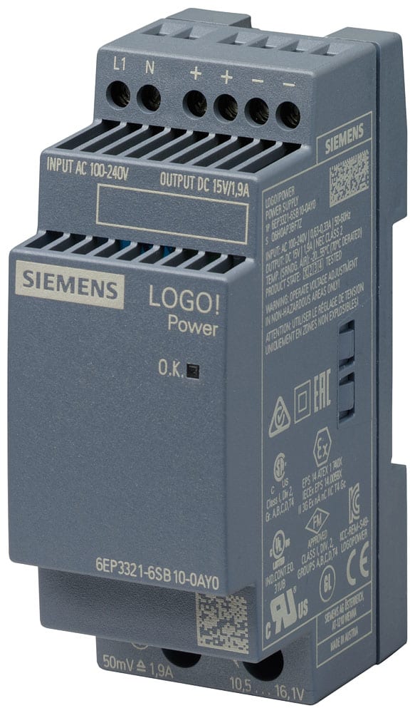 SIEMENS - SIE6EP33216SB100AY0 Alimentatore LOGO!Power, monofase DC 15 V/1,9 A