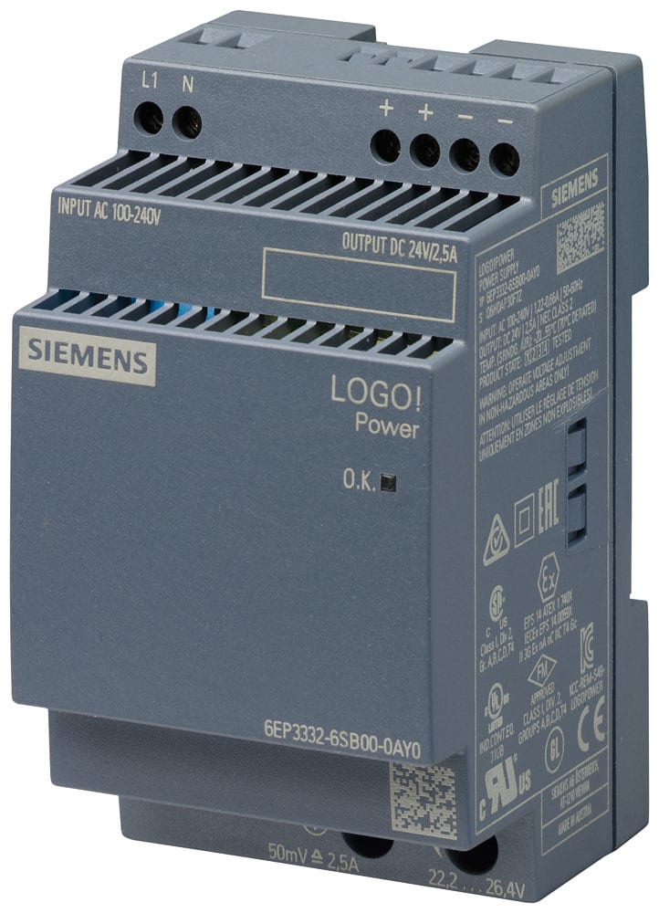 SIEMENS - SIE6EP33326SB000AY0 Alimentatore LOGO!Power, monofase DC 24 V/2,5 A