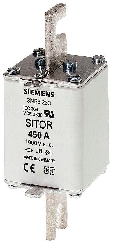 SIEMENS - SIE3NE3224 Cartuccia fusibile SITOR, con contatti a coltello scanalati, NH1, In: 160 A aR