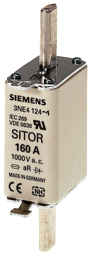 SIEMENS - SIE3NE4124 Cartuccia fusibile SITOR, con contatti a coltello, NH0, In: 160 A aR, Un AC: 1000 V