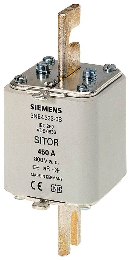 SIEMENS - SIE3NE43330B Cartuccia fusibile SITOR, con contatti a coltello scanalati, NH2, In: 450 A, aR