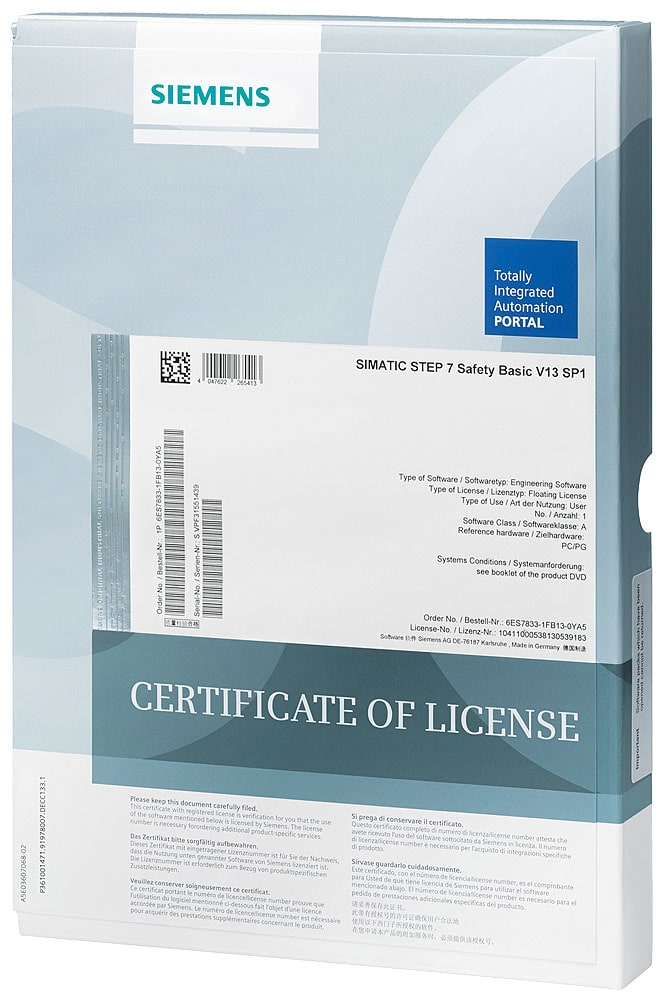 SIEMENS - SIE6ES78331FC020YA5 SIMATIC S7 S7 Distributed Safety V5.4 Floating License