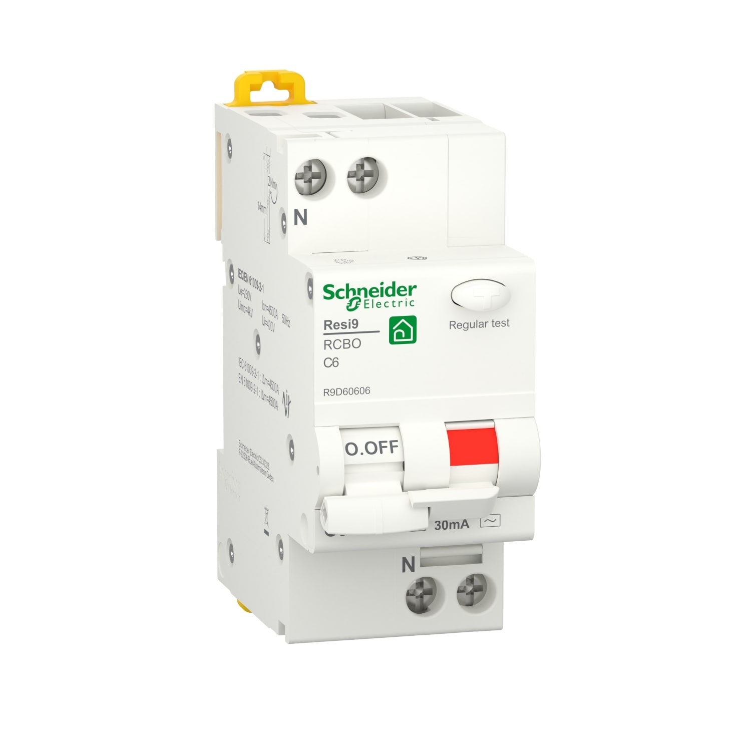 SCHNEIDER ELECTRIC - SNRR9D60606 Interruttori magnetotermici differenziali (RCBO), Resi9, 1P+N, 6 A, curva C, 4500 A, 30 mA, Tipo AC