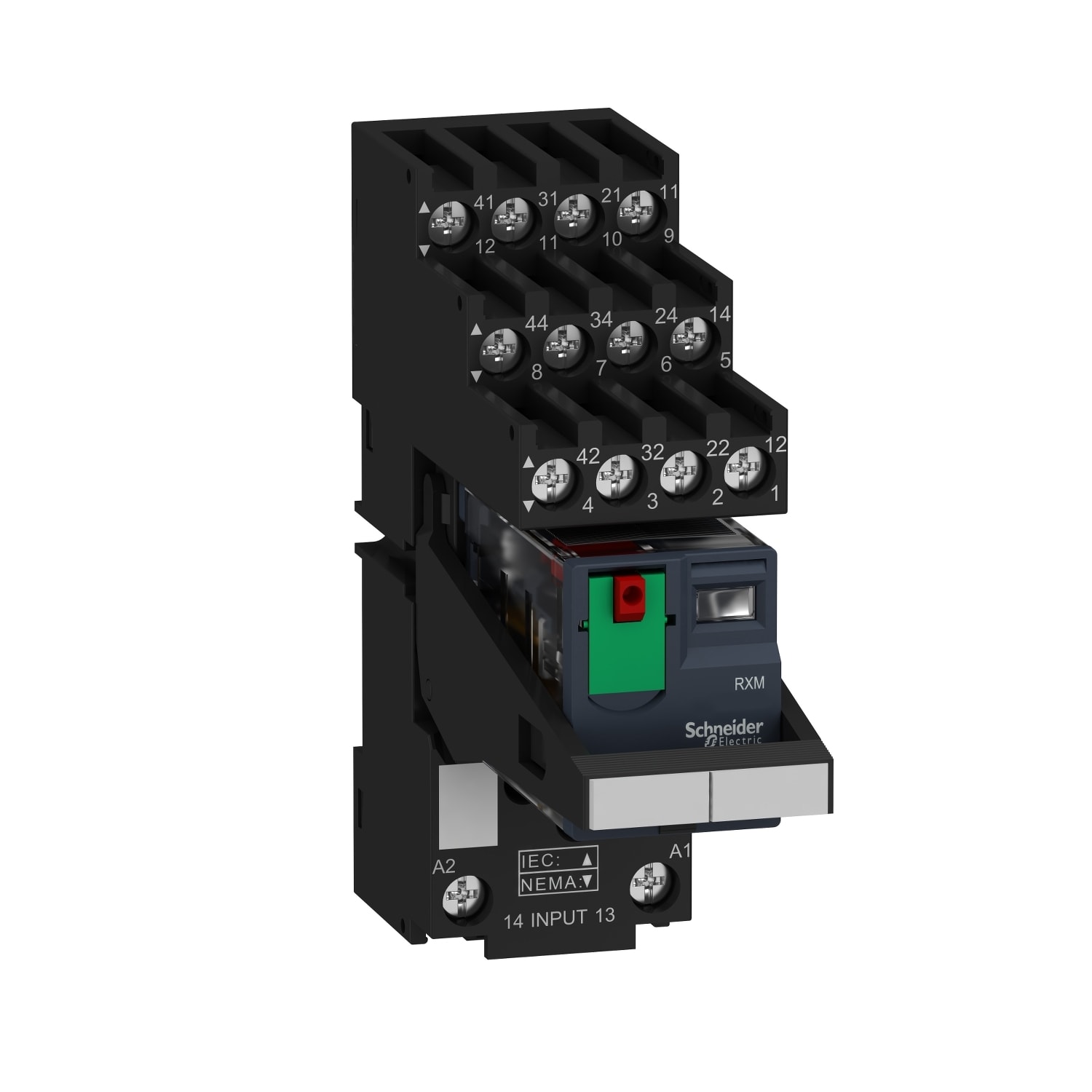 SCHNEIDER ELECTRIC - SNRRXM4AB2P7PVS Relè RXM-pulsante test+LED pre-montato-base contatti separati-4NC/NO 6A 230Vca