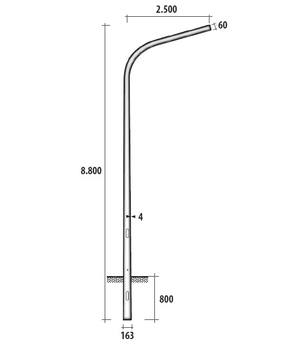 SEM - SEMBASILICATA139 PALO CONICO HSP CURVATO H.TOT. 880 CM.