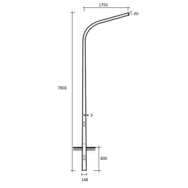 SEM - SEMCASILINA PALO CONICO CURVATO H.TOT. 780 CM.