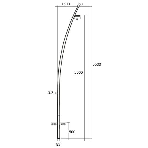 SEM - SEMCCL55-89/60 PALO CONICO CURVATO HSP H.TOT. 550 CM.