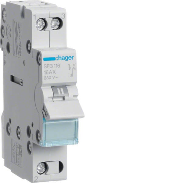 HAGER - HAGSFB116 COMMUT 1-0-2 1 POLO 16A 1 MOD COM BASSO
