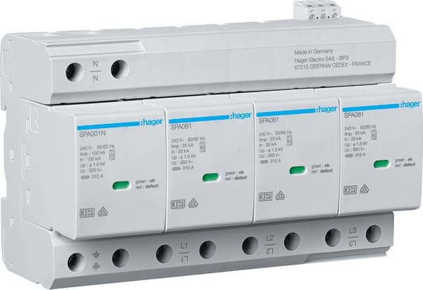 HAGER - HAGSPA801 SPD COMB T1+T2 4P 25KA TT/TNS CONT AUX