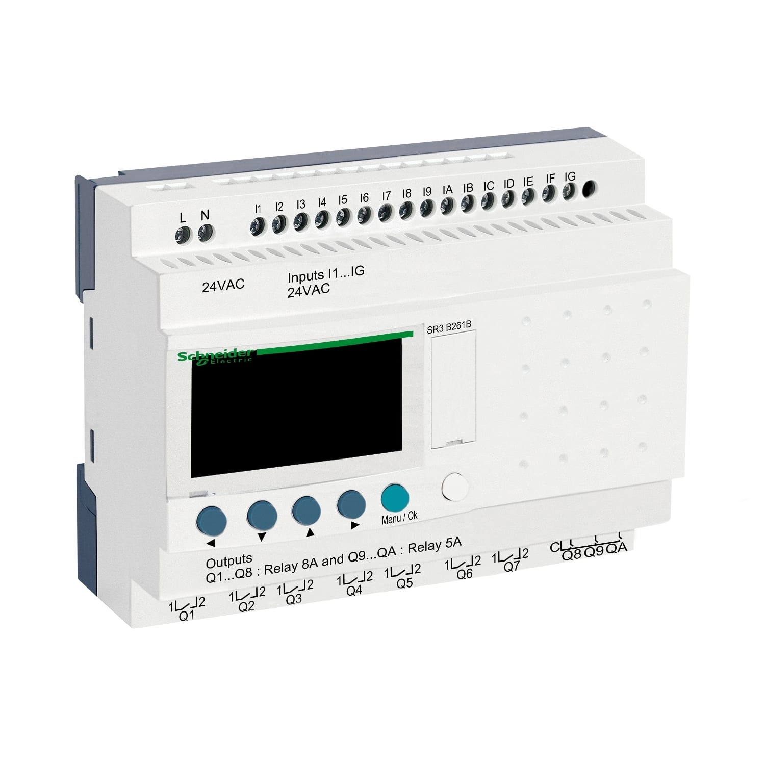 SCHNEIDER ELECTRIC - SNRSR3B261B Smart relay modulare Zelio Logic - 24 I/O - 24 V CA - Orologio - Display