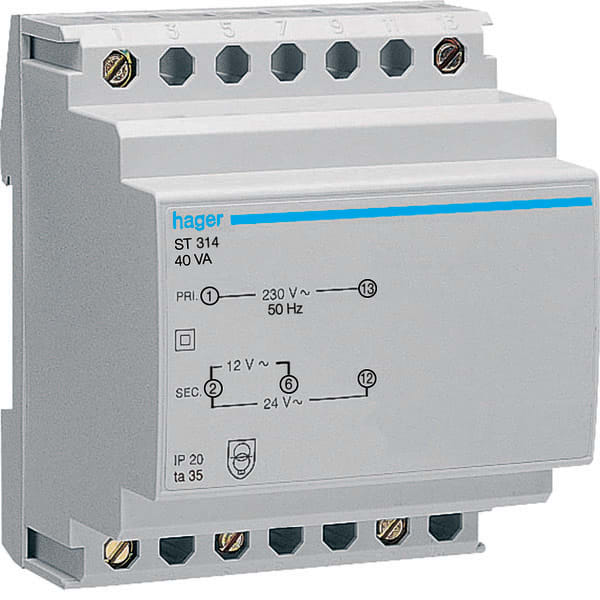 HAGER - HAGST314 TRASF. SIC. 230V - 12-24V 40VA 4M